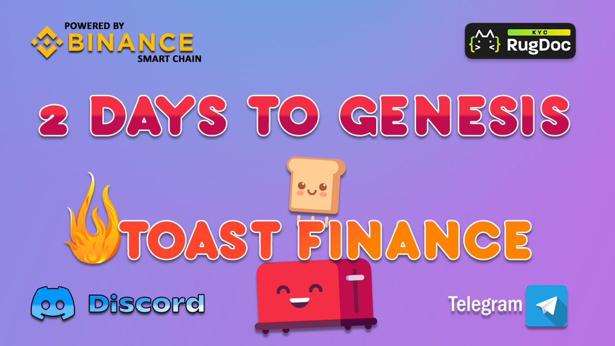 FinanceToast's tweet photo. Just 2 more days to go boys and girls!
What token are you farming with out of our choices?
- $DAI
- $WBNB
- $DIBS
- $ETH
- $USDEX
- $AMES
- $EMP
#toastfinance #toast #tombfork #defi #BinanceSmartChain #BNB #DAI #DIBS #ETH #USDEX #AMES #EMP #BSCGems #Crypto https://t.co/0D37rPs6SW