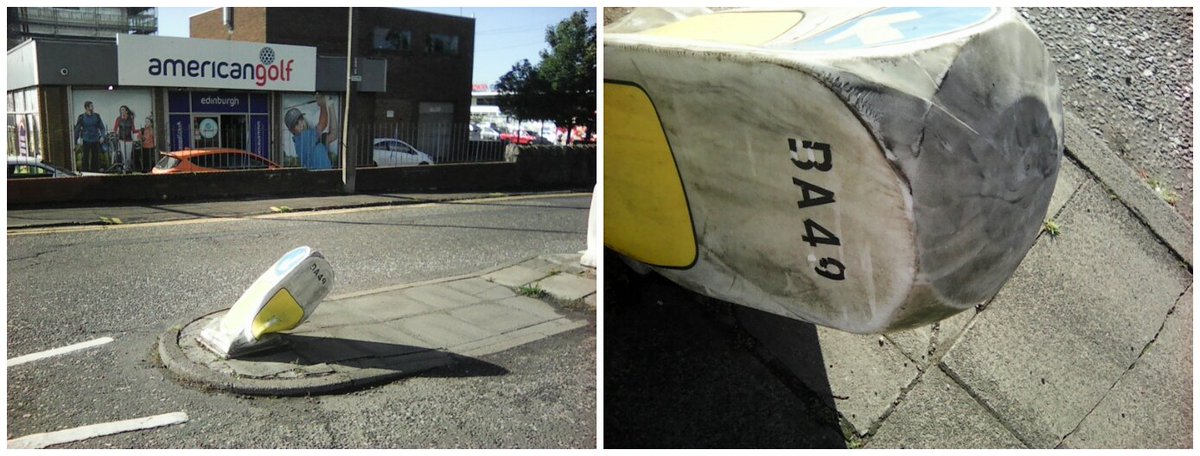CitizenSnagging's tweet photo. Bollard #BA49 been down at east end of Gylemuir Road, at junction with Meadow Place Road, for some weeks. Needs at least a temporary 'Keep Left' sign? @Edinburgh_CC @CorstorphineCC @FrankRoss06 https://t.co/cg2HChvfes