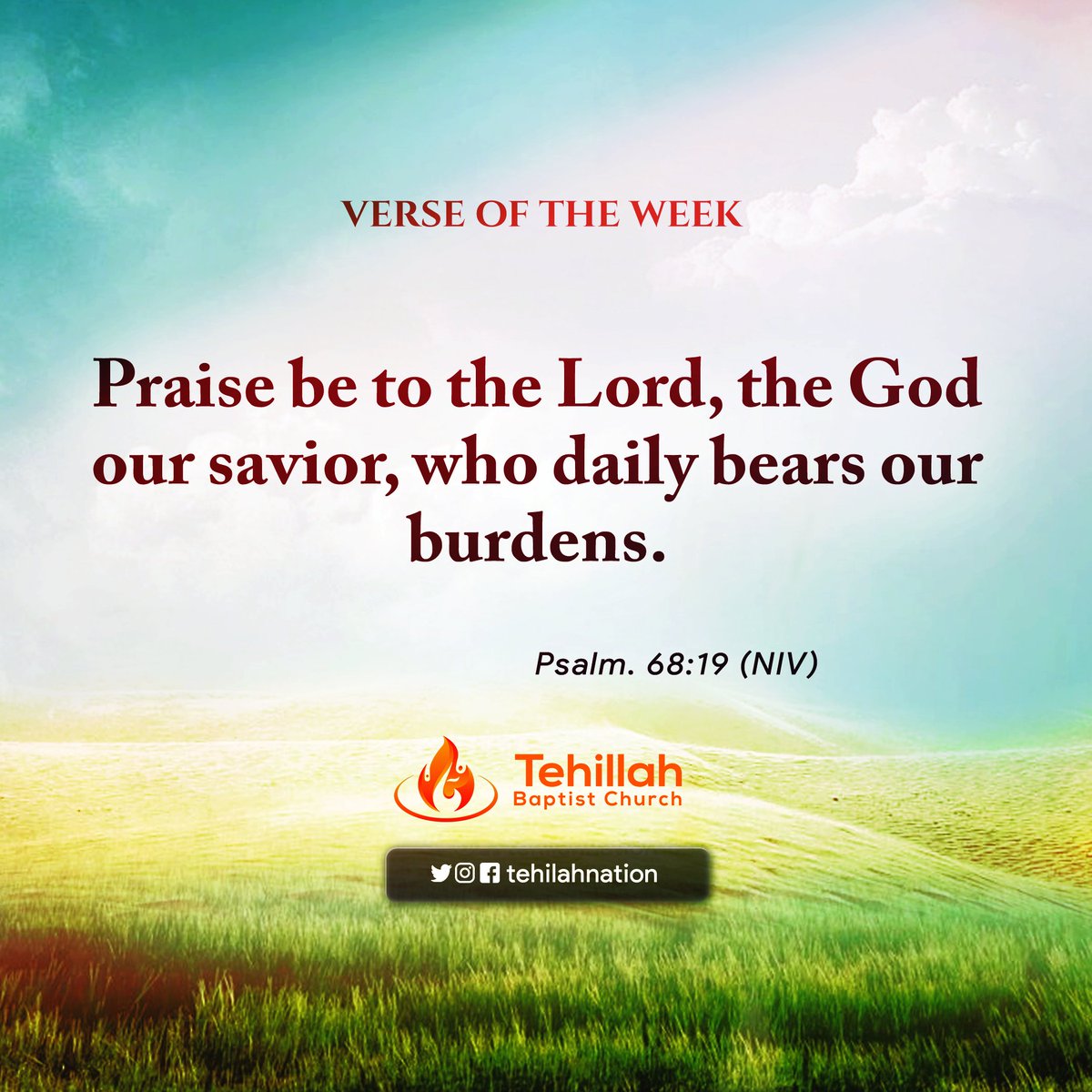 TehillahNation's tweet photo. Everyday God has supplied you His blessings in excess. Cast your burdens on God and let Him carry them. Believe and give thanks to Him for He daily bears your burden.

#verseoftheweek
#bibleverse
#tehillahbaptistchurch https://t.co/TQh6hQTApH