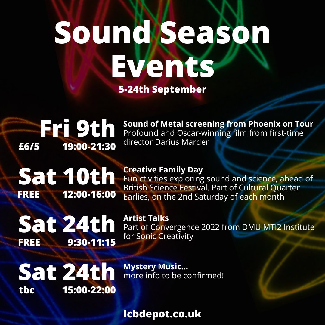 lcbdepot's tweet image. Sound Season is GO. Until the 24th September. Join us in our gallery to see work from established artists, as well as new talent, based in Leicester and beyond. Plus, check out our events across the month!

More info and tickets: linktr.ee/lcbdepot