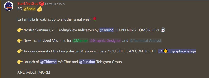 Toforoff's tweet photo. I swear that I will read more carefully and follow by the rules of La Famiglia, because I want to be a Soldato! May Savastano hear me🤞
Thank you @StarkNetGod for guiding me on the right path this #MercyMonday🙏

PS See how many events these cool team have prepared this week⬇️🔥 https://t.co/6k08PEuSDx