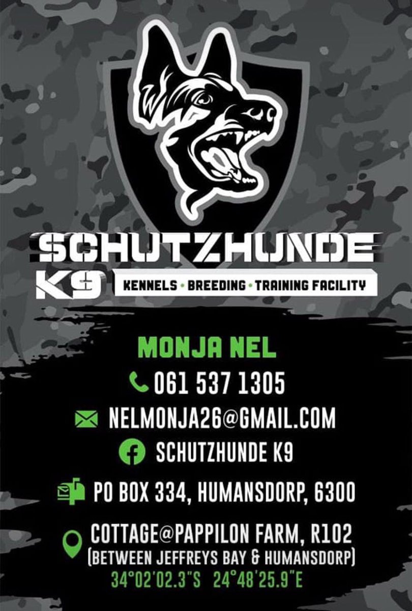 humkoop's tweet photo. Schutzhunde K9 is a PSIRA accredited security provider and will at the Melkfees doing demos!
With a PAPA license, they are the only legally allowed dog service in the Kouga region, EC. The Melkfees on 23 + 24 Sept, Ferry Hotel, Gamtoos. @MilkMpo https://t.co/a5bW1lrj67