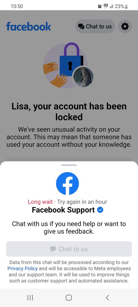 lisaxlisaxlisax's tweet photo. @finkd You've locked me out my account gave my groups and pages to random strangers and there's nobody available to help. https://t.co/cbCHQDSmix