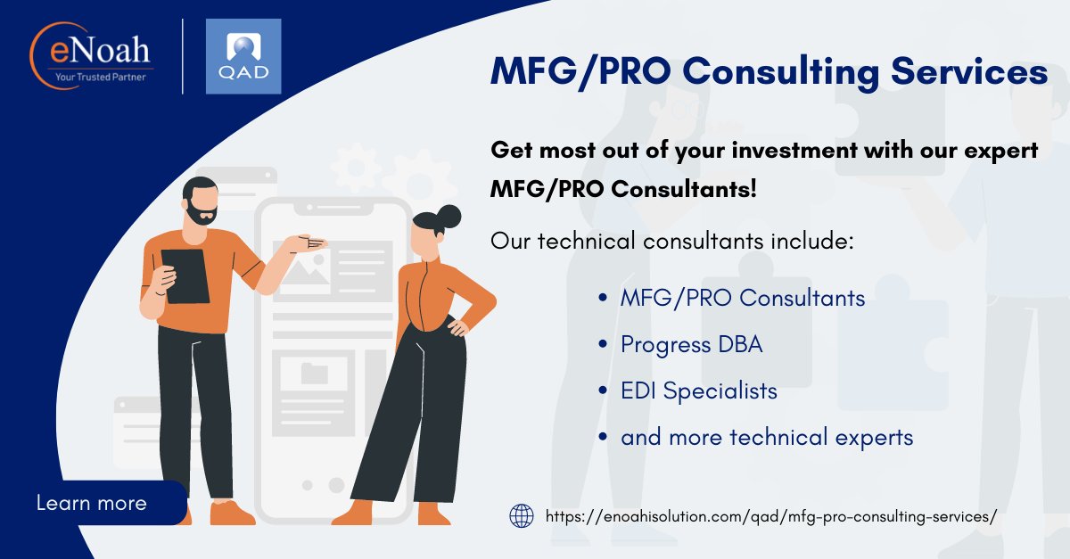 enoahisolution's tweet photo. Get most out of your investment with our MFG/PRO Consulting Services! Learn more: https://t.co/sj8wevQRKc
#QAD #MFGPro #progress #ERP #manufacturing #erpconsulting #businessgrowth #erpsystem https://t.co/7KW71TgyZy