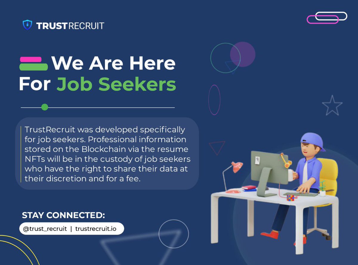 trust_recruit's tweet photo. Turning your #resume into a Blockchain-based NFT could be the best showcase of a fully verified, untampered, safe, and secure professional information that can be completely trusted! 

#TrustRecruit #NFTresume #NFTcv #NFTcommunity #NFT #blockchain #recruit https://t.co/zS3YgvyhlV
