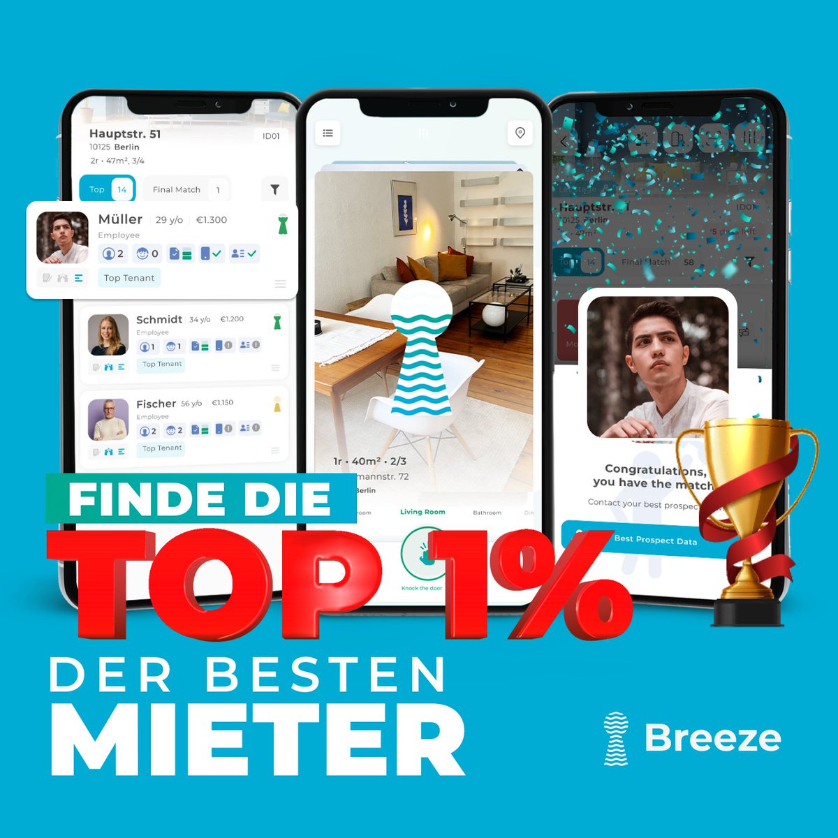 #Breeze MATCH 🤝🏠Breeze matched automatisch Mieter und Vermieter, die entsprechend ihren Lebens- und Arbeitszielen, am besten zusammen passen. 
✅schnell ✅einfach ✅stressfrei

👉Fang an zu MATCHEN, checke die Breeze App jetzt: linktr.ee/breeze.app #realestate #immobilie