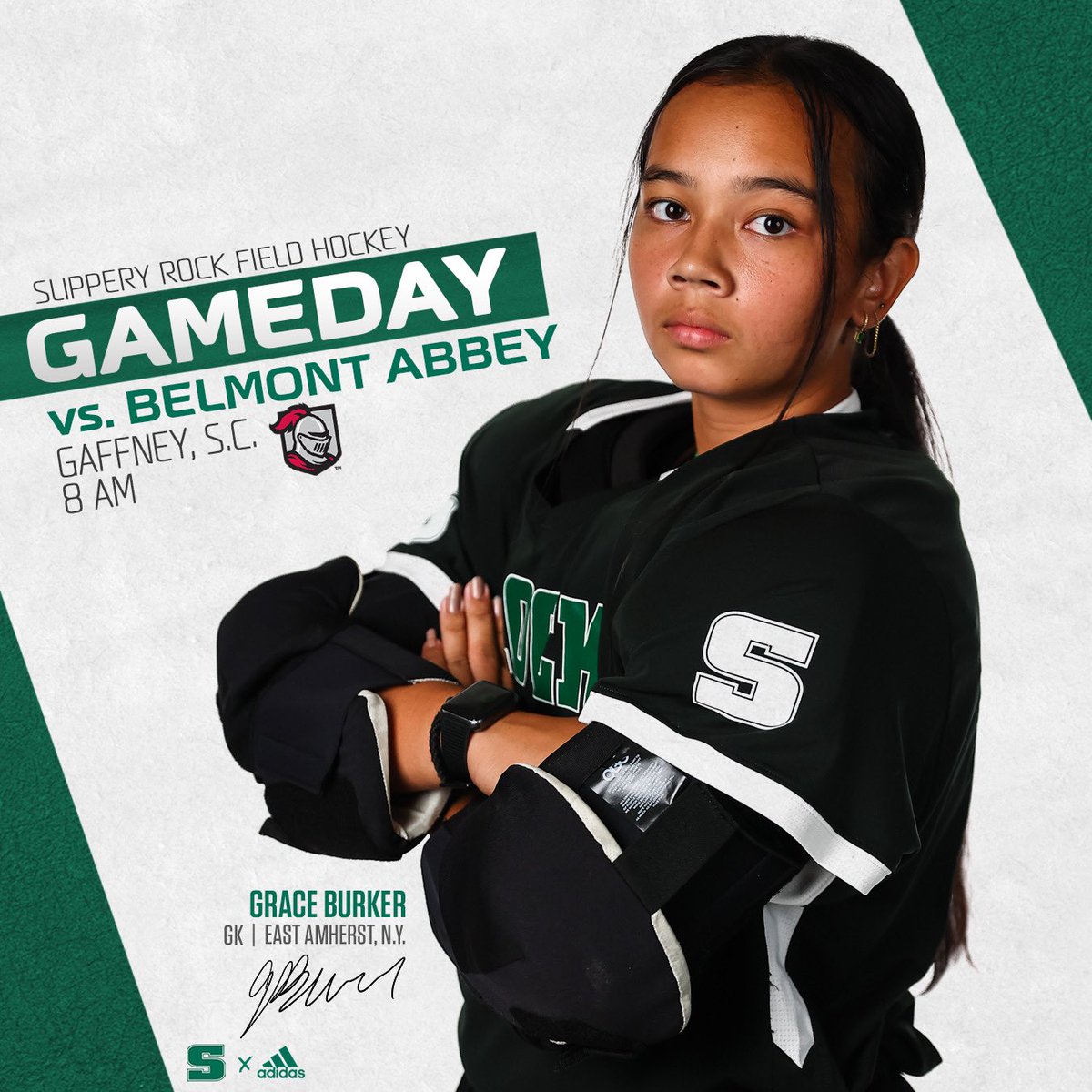 Rock_Athletics's tweet photo. FH: Slippery Rock and Belmont Abbey are set for an 8 a.m. start this morning in Gaffney, South Carolina. 

Live Stats: https://t.co/bQ7FtyzhsE https://t.co/kcmdSzU8xC