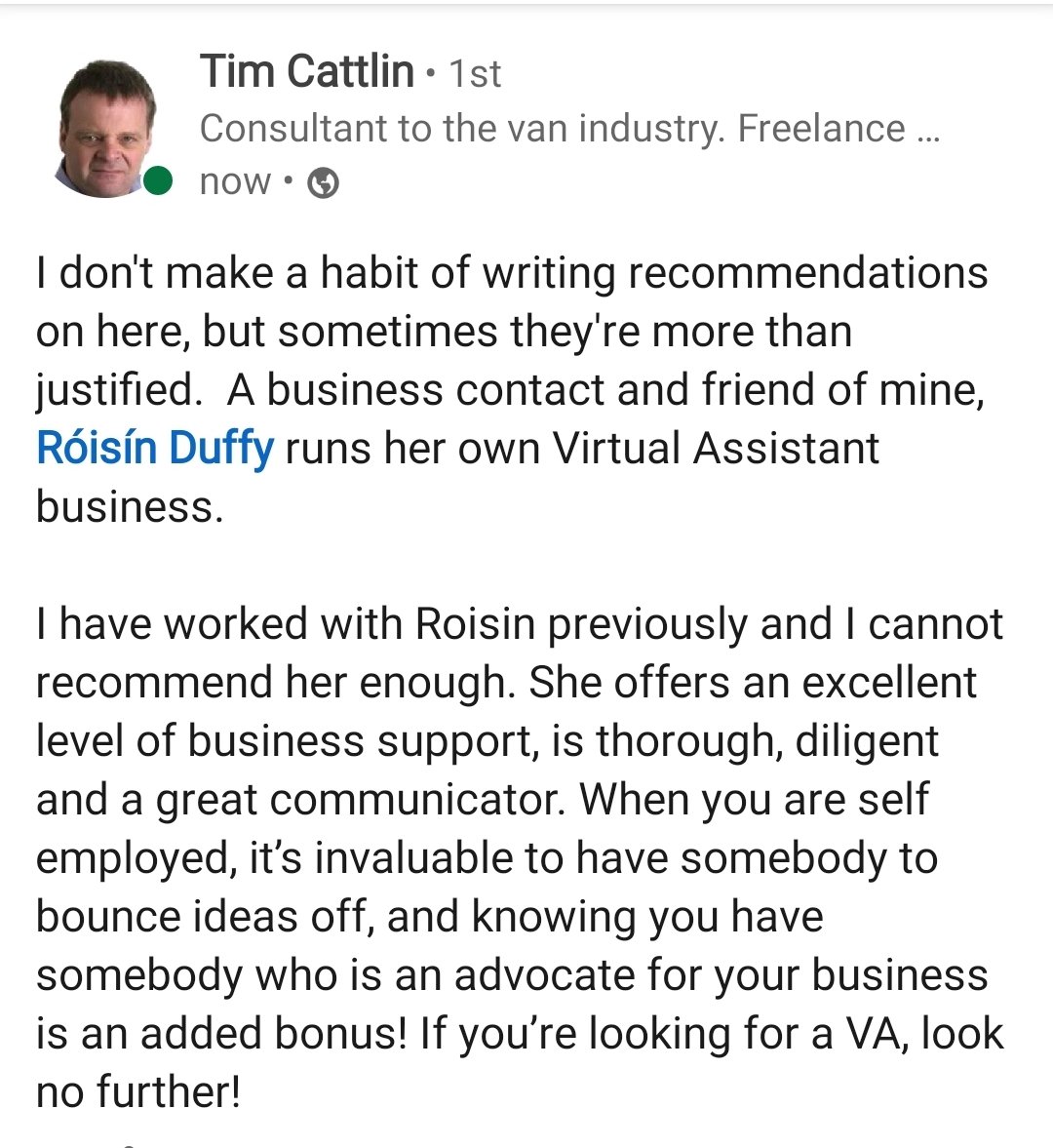 roisinduffyva's tweet photo. What a lovely way to start the week!
#Recommendation
#VirtualAssistant 
#MondayMotivaton
#LinkedIn https://t.co/e5t362Ghpq