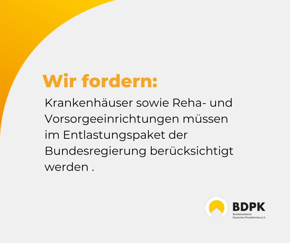 BDPK_ev's tweet photo. Wir sind bestürzt, dass #Krankenhäuser sowie #Reha- und #Vorsorgeeinrichtungen im #Entlastungspaket nicht berücksichtigt, sondern links liegen gelassen werden. Wir fordern die Politik auf, hier noch einmal nachzujustieren. https://t.co/Vv4m4qv83Z