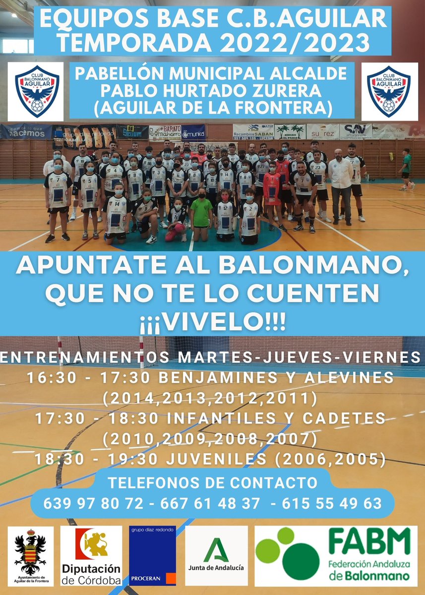 CBM_Aguilar's tweet photo. APUNTATE AL BALONMANO, QUE NO TE LO CUENTEN ¡¡¡VIVELO!!!
Adjuntamos enlace para solicitar inscripción
https://t.co/NSDbCHKZ6c https://t.co/nt0puW1FkG