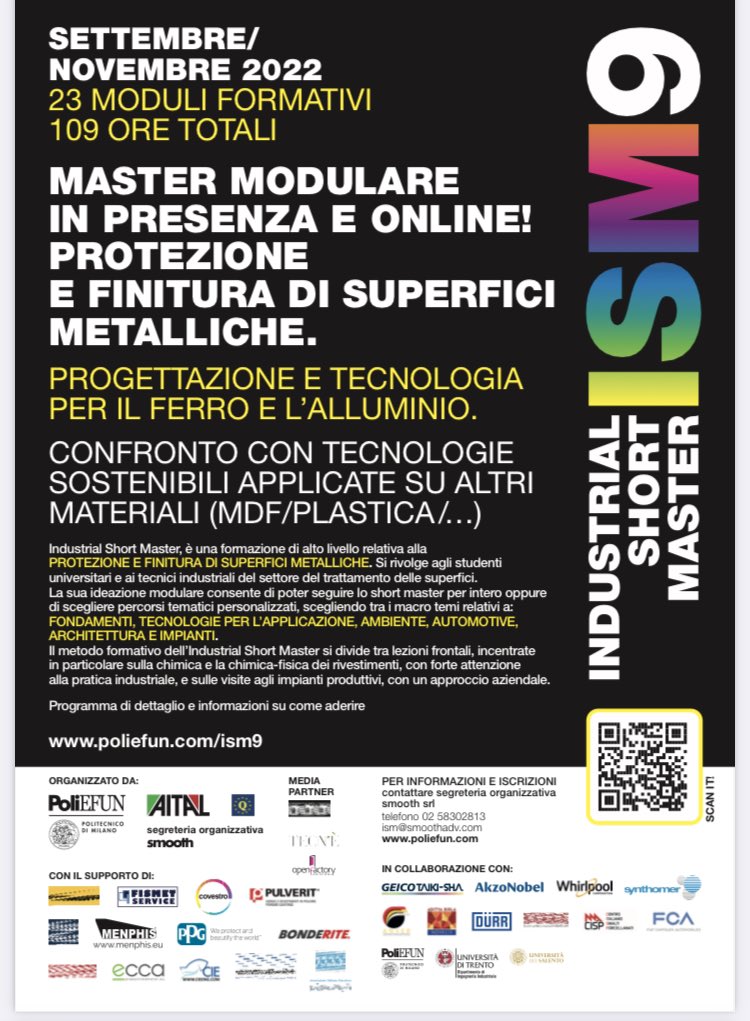 poliefun's tweet photo. Sta per iniziare la nona edizione di Industrial Short Master per la #protezione e #Finitura di #superficimetalliche. Su https://t.co/uyppEPs58N le modalità per iscriversi https://t.co/SDLXx2xhfF