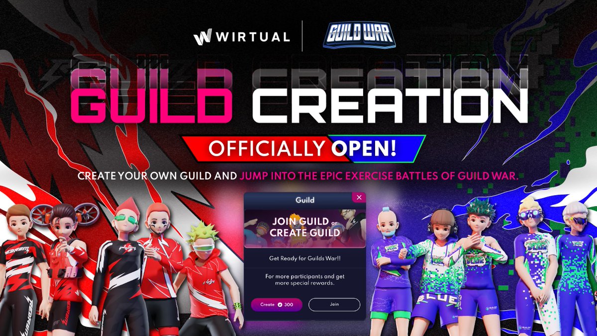 WIRTUALapp's tweet photo. 📣 It's now about time to reveal the ultimate exercise battle Guild War. 

🏆Create your own guild at https://t.co/m9axsth7ID
Or click this link https://t.co/5mo3yJ71Nr (Click Launch App)

🚨 Early version corresponds to the Desktop version via Google Chrome

#WIRTUAL #MoveToEarn https://t.co/2i9UaUWLTt