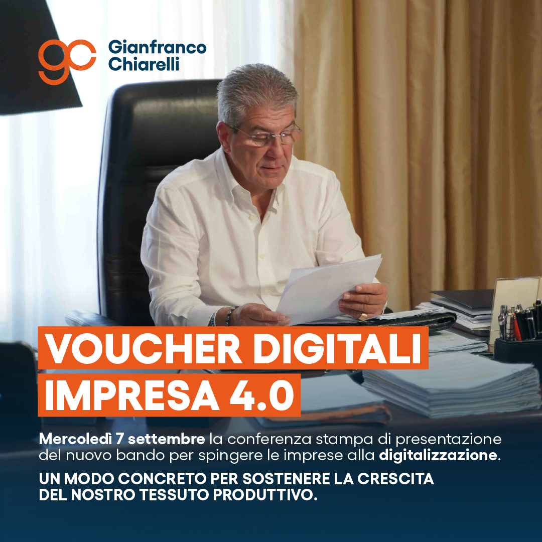 ChiarelliG_'s tweet photo. Con soddisfazione annuncio la conferenza stampa che si terrà mercoledì alla @camcomtaranto per presentare il bando "Voucher Digitali Impresa 4.0 - 2022".
Sarà l'occasione per evidenziare le caratteristiche del bando rivolto a chi vuole attuare una piena trasformazione digitale. https://t.co/vkpETMSkRa