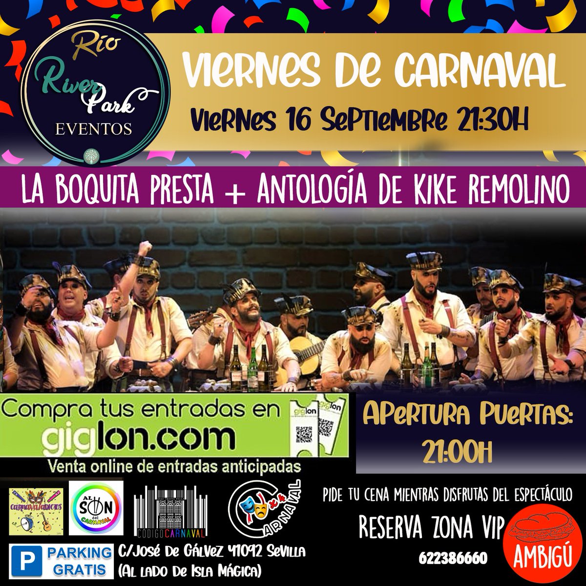 El viernes 16 de septiembre volvemos con el gran <a href="/enriqueremolino/">Enrique García</a> y su comparsa <a href="/LaComparsaKikeR/">La Comparsa del Remolino</a> no os perdáis la última de la temporada en #RÍOTERRAZA <a href="/alsondecarnaval/">Al son del Carnaval</a> <a href="/codigocarnaval/">Código Carnaval</a> <a href="/Carnavaladictos/">𝘾𝙖𝙧𝙣𝙖𝙫𝙖𝙡𝙖𝙙𝙞𝙘𝙩𝙤𝙨</a> <a href="/_traslamascara/">Tras La Máscara</a> #viernes16deseptiembre