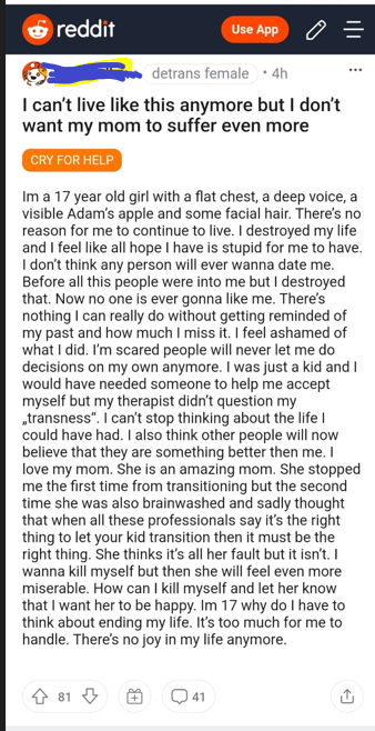Amanda_DGIR's tweet photo. Estas son las consecuencias de tomar decisiones irreversibles cuando no eres más que una niña. #ProtejamosALosMenores #HistoriasReales #Detrans #NoTransicionEnInfanciaYAdolescencia #RompeElGeneroNoSuCuerpo #MásSaludMental https://t.co/euiavsoLov