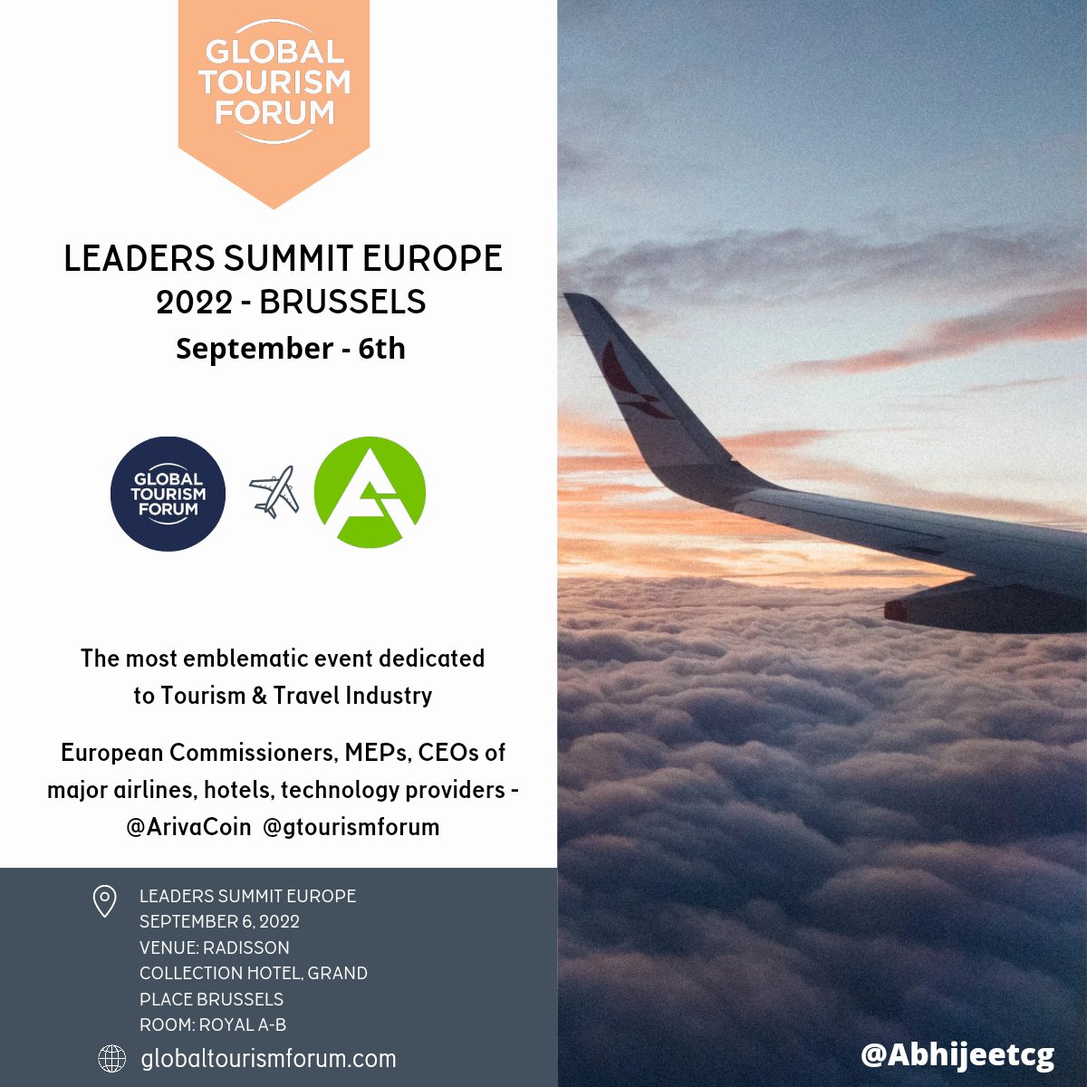 📣 Get ready for #LeadersSummit #Europe tomorrow September 6, 2022.

🛸 Tourism leaders come together @ Brussels 🌐✈️

@ArivaCoin @gtourismforum @ClaudiaTapardel @bulutbagci

#Ariva #ArivaFamily #ARV #Metaverse #Crypto #Web3 #NFTs $ARV #Tourism