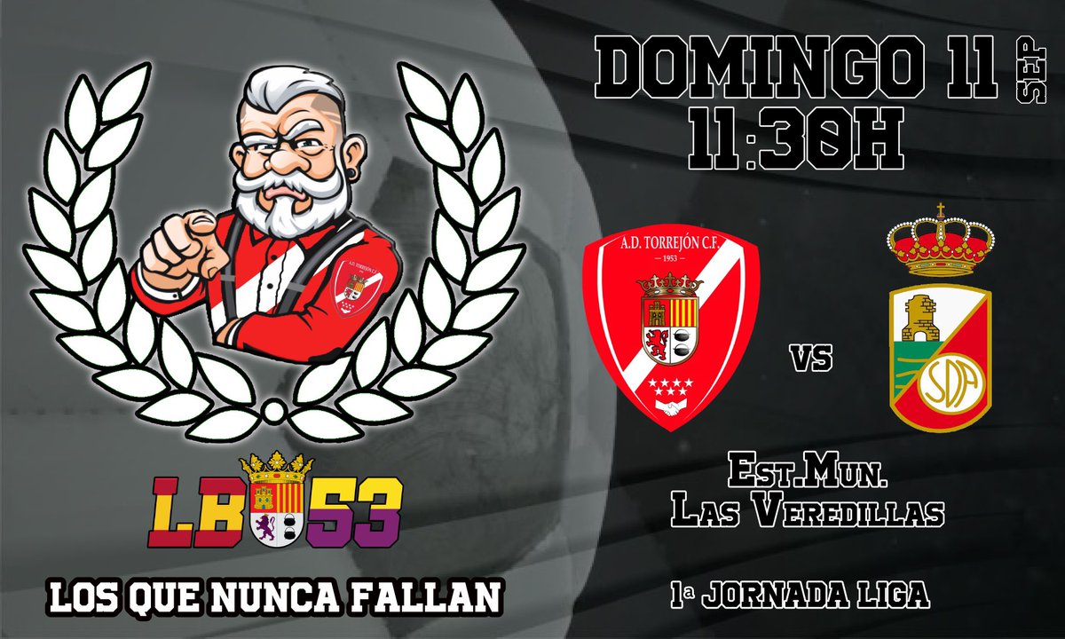 Arranca la liga con el auténtico Derby del Corredor del Henares .
DOMINGO 11 sep. 11:30h en el Mun. LAS VEREDILLAS recibimos a @rsdalcala_oficial . 
@adtorrejoncf 
@siemprecontigotorrejon 
#losquenuncafallan