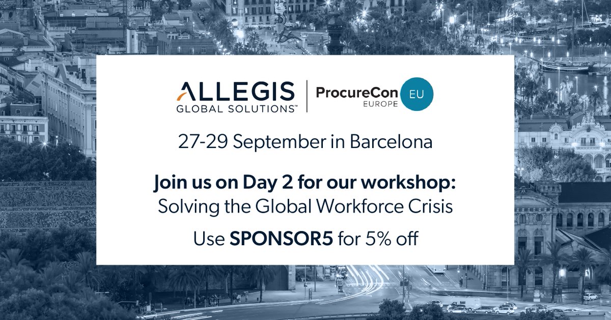 AGS is proud to sponsor @procureconeu Europe, taking place September 27-29 in Barcelona. 

We invite you to our workshop, “Solving the Global Workforce Crisis,” on Sept. 28. See you there! 

#ProcureCon #ProcureConEU