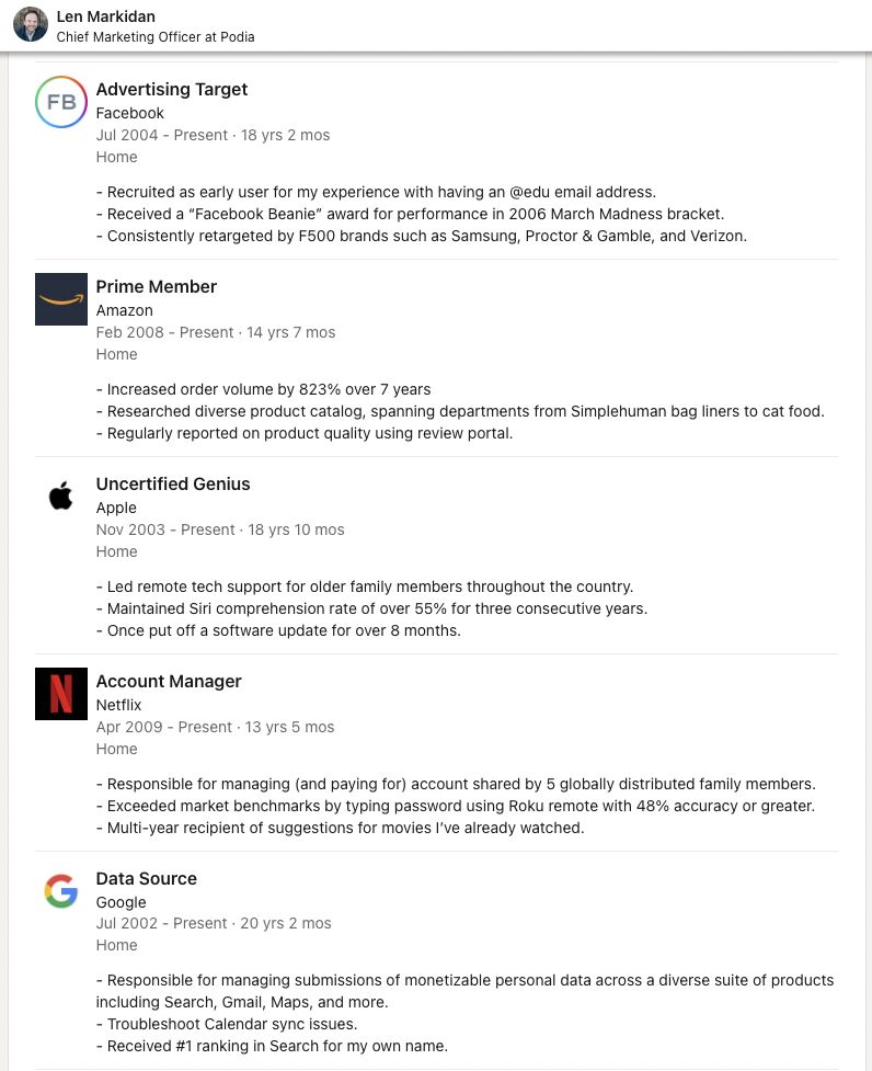 JasonRHogue's tweet photo. H/T Edward Ford - who writes, "Quite possibly the greatest LinkedIn profile of all time..." https://t.co/RNi4JUCG8O
