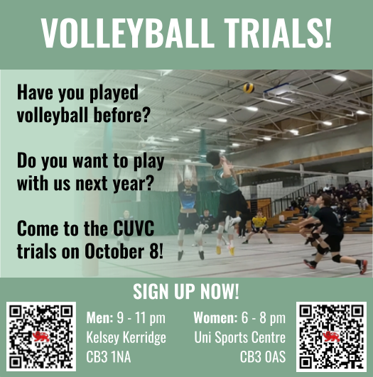 Want to play volleyball next year? Sign up for trials!
Women: forms.gle/LpZpA8XxSwBEW2…
Men: forms.gle/qwtT6X424ATWWT…
If you are new to volleyball and don't feel like going to trials, there will be also open beginner sessions, details coming soon!