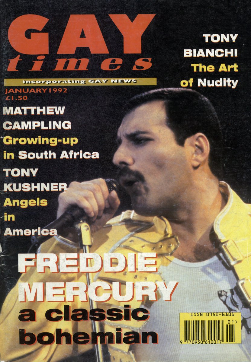 gaytimes's tweet image. Today would have been #FreddieMercury's 76th birthday 🖤⁠
Here he's pictured on the front cover of an issue of GAY TIMES from 1992, captioned as a 'Classic Bohemian'