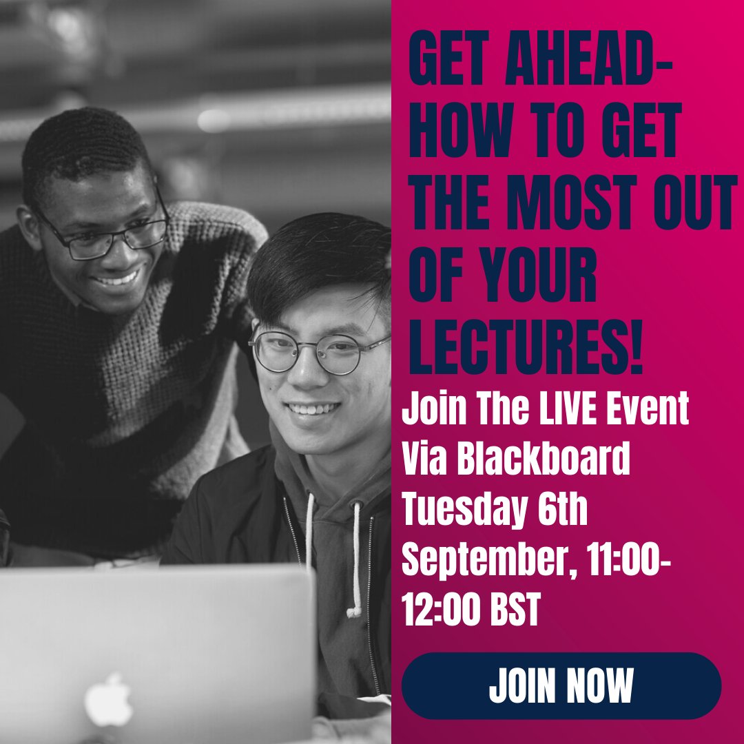AstonLDC's tweet photo. Before Welcome Week at Aston University, we will be offering a series of live online sessions on the Get Ahead platform to help you prepare for university.
The events are free and there is no need to book. Just access the event via Blackboard. https://t.co/UzfHnLjWc4