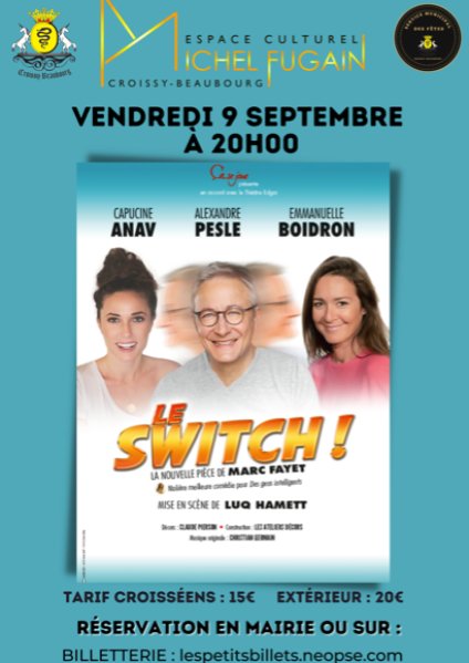 FCOCapucineAnav's tweet photo. INFO: @CapucineAnav est de retour sur scène avec Alexandre Pesle et Emmanuelle Boidron dans "Le Switch" ce vendredi 9 septembre en région parisienne à Croissy Beaubourg à 20h 🎭.
Vous pouvez prendre vos places par ici 👇
https://t.co/Jk2c3xW6oP
#Capucine #LeSwitch #Tournée https://t.co/AOnsQhfTYj