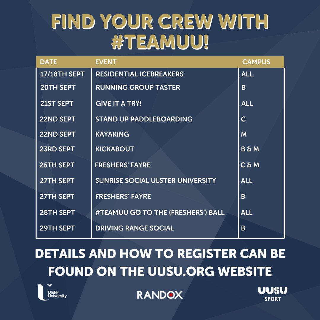 ulsteruni_sport's tweet photo. 💥 Here we go!💥

An exciting year of sport and physical activity coming up, but we are delighted to kick-off the year with some amazing events! Follow the link in our bio or send us a DM to find out more! #FindYourCrewWithTeamUU https://t.co/N1OZhWFZMP