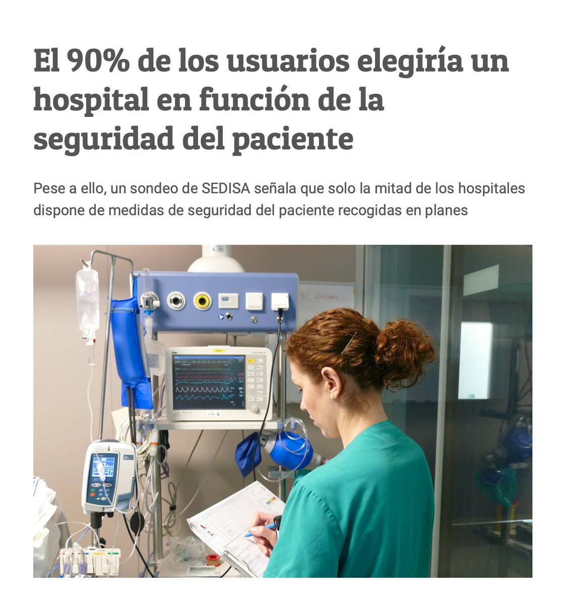 Según el sondeo "Dándole 360º a la Seguridad del Paciente",  promovido <a href="/SEDISA_net/">SEDISA</a>  

90 % de las personas escogería su centro de salud en función de las medidas de seguridad, sin embargo, solo 50 % de los hospitales dispone de planes específicos

infosalus.com/actualidad/not…

#SegPac