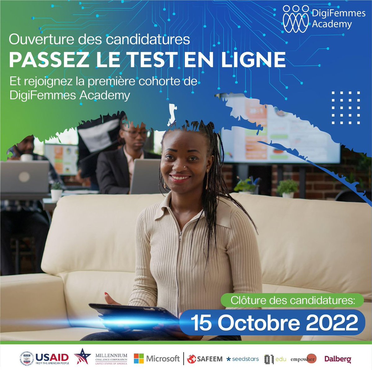 Naboufall's tweet photo. Appel à candidatures pour le programme 𝑫𝒊𝒈𝒊𝑭𝒆𝒎𝒎𝒆𝒔 𝑨𝒄𝒂𝒅𝒆𝒎𝒚 est désormais lancé!
DigiFemmes Academy est un programme 100% gratuit, financé par l'USAID et la Millennium Challenge Corporation (MCC), en partenariat avec Microsoft. https://t.co/b8JXNxXAWB