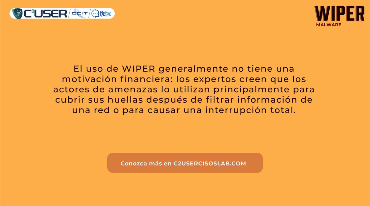 tictac_ccit's tweet photo. #SAFEInforma 🔐

¿Qué es #Wiper? conozca esta técnica usada por los cibercriminales para hacerle daño a las empresas.
Si desea conocer las nuevas amenazas de #ciberseguridad los invitamos a que visiten la página de #C2User
https://t.co/SUdboXTYKj https://t.co/yMJELuIjw7