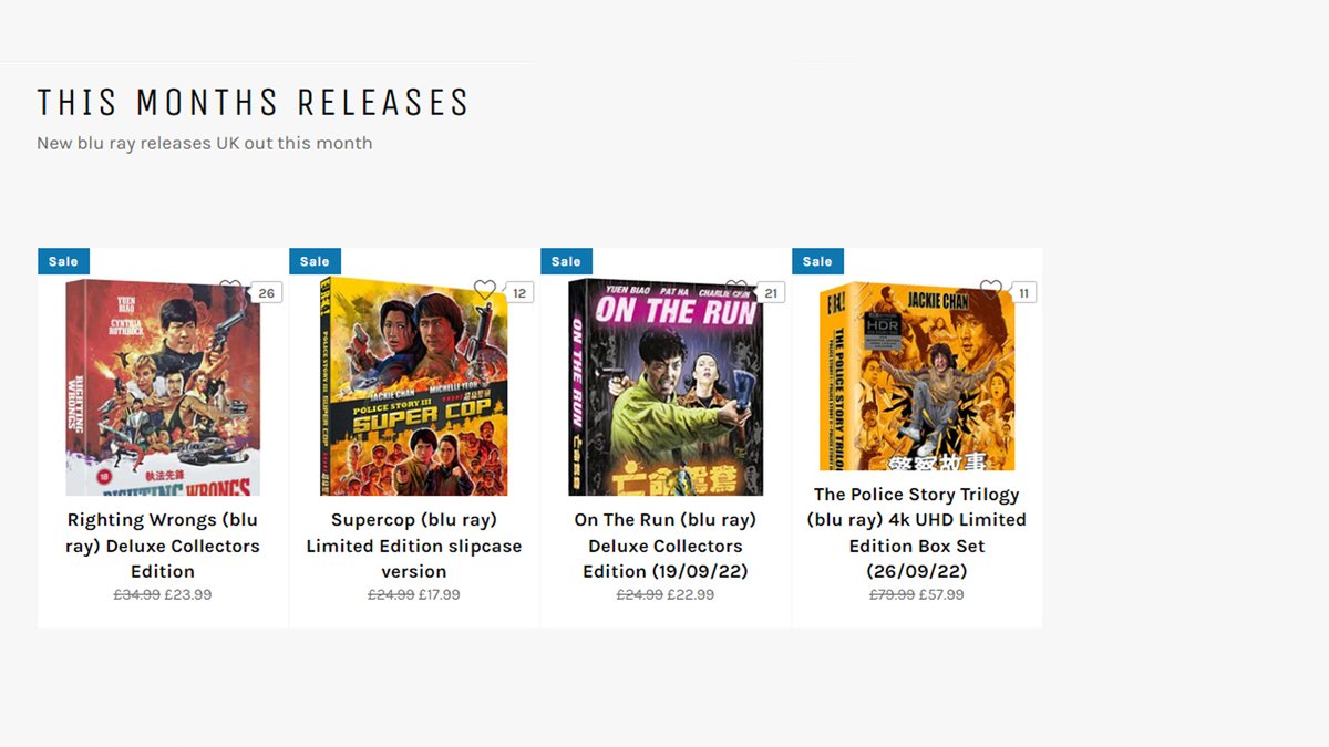 Terracotta_Dist's tweet photo. NEW RELEASES FOR SEPTEMBER
https://t.co/yhQ6dMOsly
_
#ShopTerracotta #JackieChan #YuenBiao #SuperCop #CynthiaRothrock #AsianMovies #NightsIn #PhysicalMedia #BluRay https://t.co/xOIODjgywK