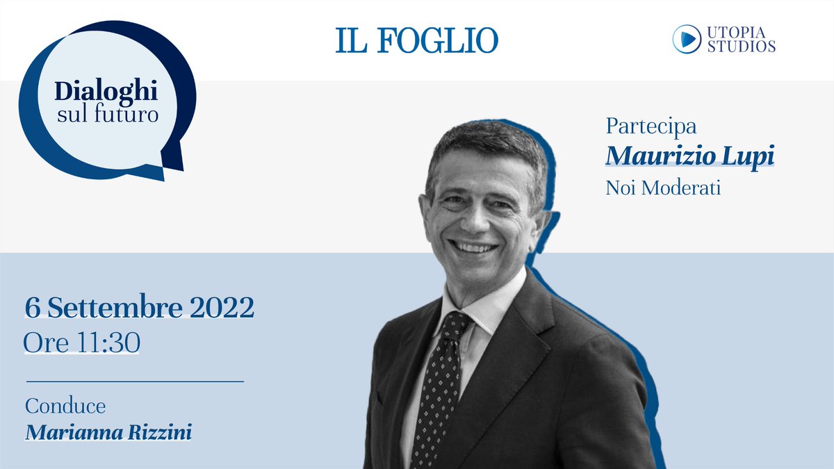 Domani alle 11,30 in diretta sul sito del Foglio e sulla nostra pagina Facebook c'è il primo incontro di "Dialoghi con il futuro", la serie di appuntamenti con i protagonisti della politica, realizzata con <a href="/Utopia_lab/">UTOPIA - Public Policy, Advocacy & Communication</a>.
Con la nostra <a href="/mariannarizzini/">marianna rizzini</a> ci sarà <a href="/Maurizio_Lupi/">Maurizio Lupi</a>