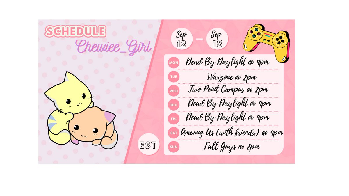 _Chewiee4's tweet photo. I'm BACK! House is all put together and I'm ready to get back to streaming :) Here is my schedule for September 12th - September 19th :) I'm not working for the time being so I'll be around a ton and I have NEW GOALS LIVE :) @rttanks #SupportSmallStreamers https://t.co/emYctBq8wK