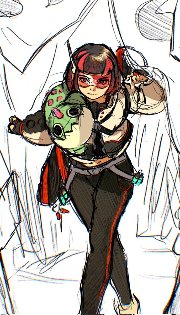 Sketch I did of Mint, the protag of <a href="/Cxpsule_/">カプセル</a> 
There was no set artistic direction at the time, as we were able to explore and play with many different styles. This was an early exploration of the character.