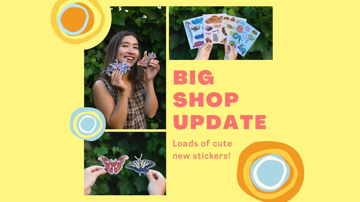 beyondblathers's tweet photo. We're excited to announce a BIG update to our Etsy shop! We have tons of new die cut sticker designs and limited first run sticker sheets. Buy 5 of anything in our shop get 20% off! https://t.co/MHqfgqT4Jv https://t.co/4VxFmZNXXO