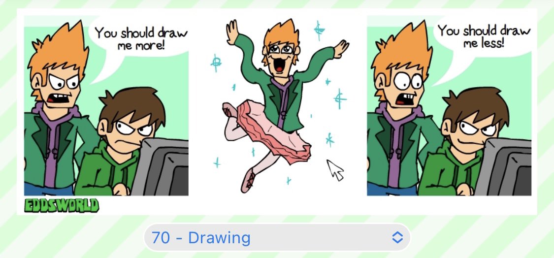 Daily Eddmatt on X: On 9/7/19 the official Eddsworld account posted a  drawing which shows Tom hitting Matt against the roof with his beard  unbothered, and Edd looking at Matt concerned, which