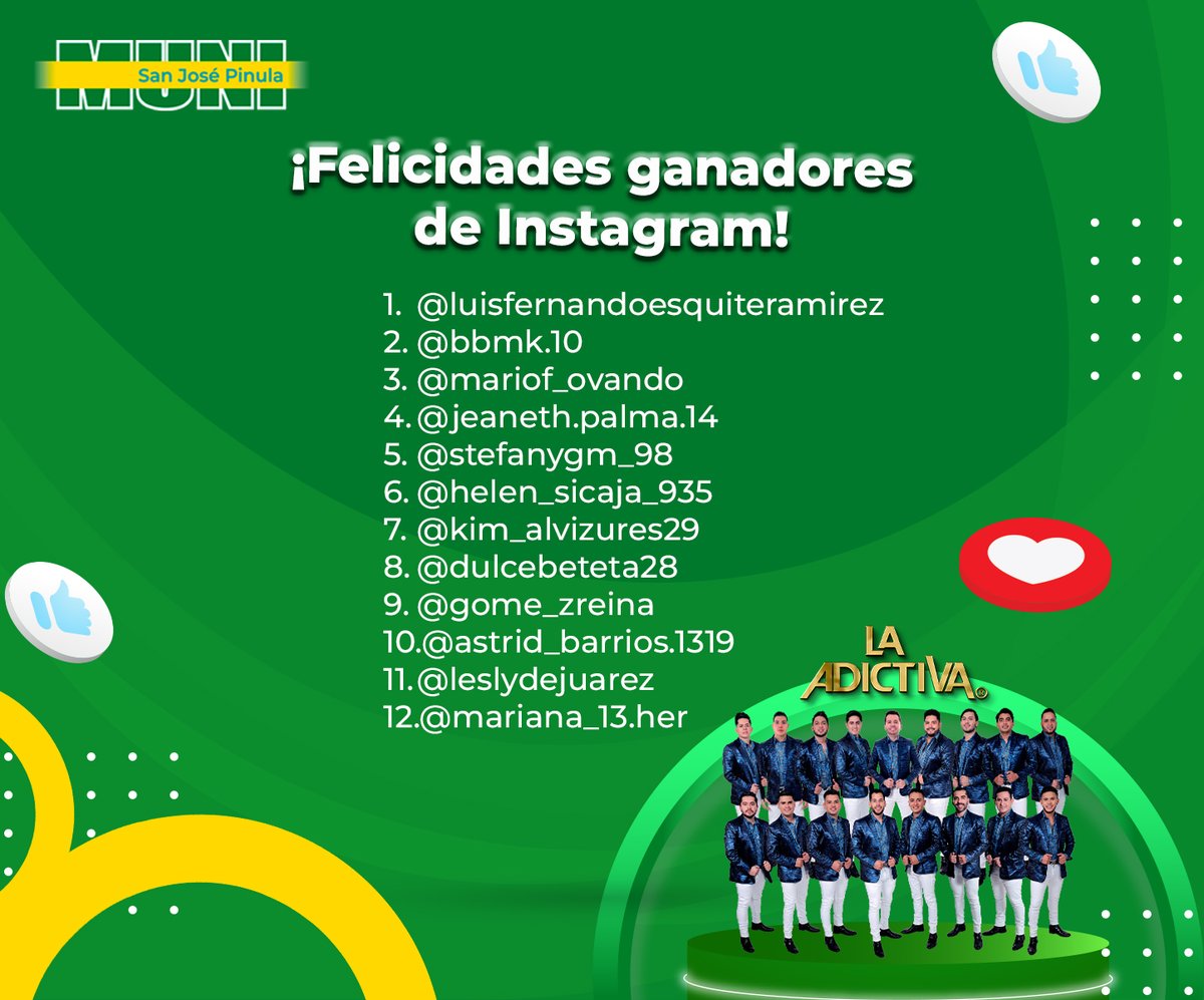 MuniSJP's tweet photo. Felicidades a todos nuestros ganadores, estaremos contactando con ustedes para enviar sus entradas.
#LaAdictivaenPinula https://t.co/qO6Pt892Lr