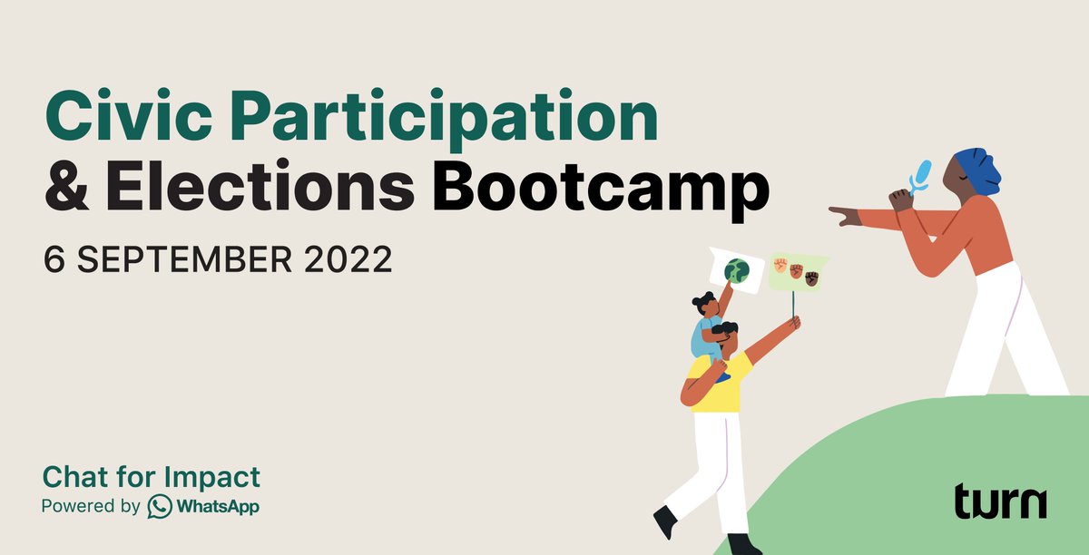 turn_io's tweet photo. Last day to sign up to the Civic Participation Bootcamp! 
Join us on 6 Sep at 2PM GMT to learn how https://t.co/ErUWIHkPAF &amp; @IECSouthAfrica motivated citizens to vote via @WhatsApp
Sign up https://t.co/i1bmG0Cflo
#civicparticipation #elections #democracy #chatforimpact #vote https://t.co/l5r2jjyeS7