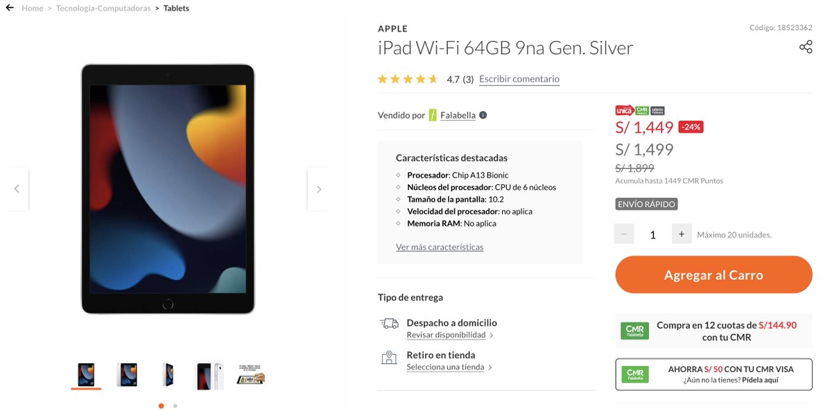 KnastaPeru's tweet photo. Ipad Wi-Fi 64Gb 9Na Gen. Silver Apple S/ 1,449.00 
https://t.co/ygCgQtbXTE https://t.co/22JgZyu87Z