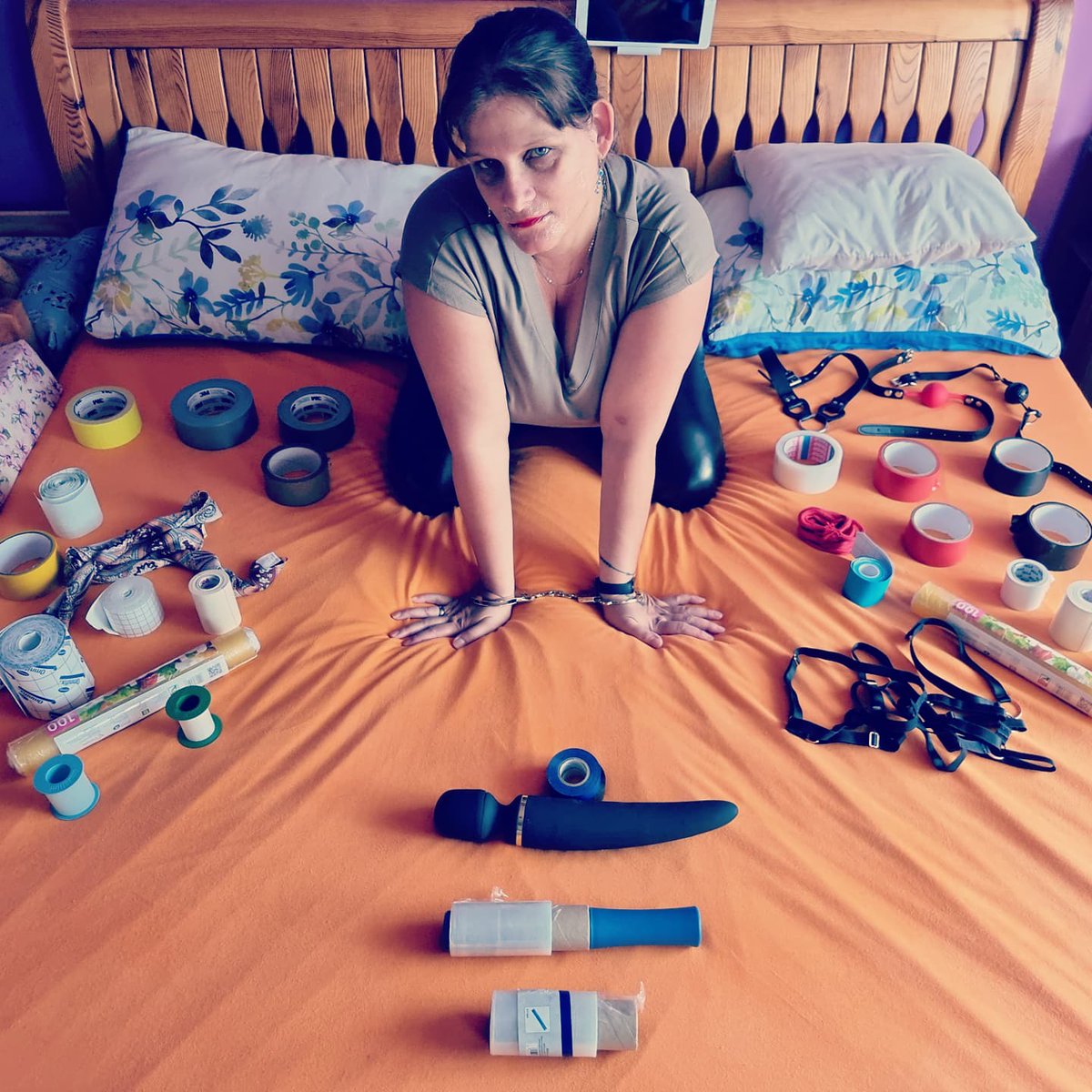 I'am always available for customs 😘 #bondagegear #gags #tapegags #shinyleggings #leggings #cleartape