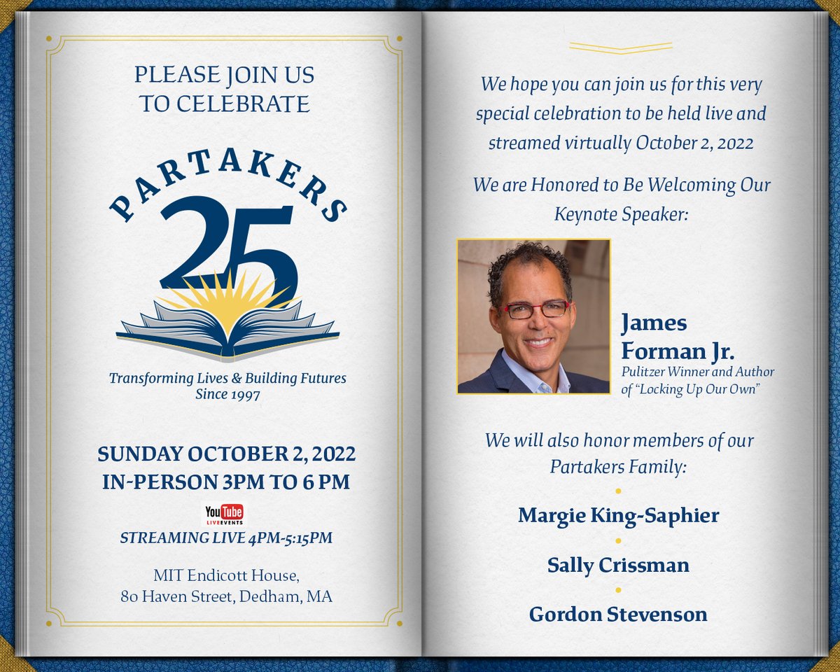 Join Us as we celebrate #Partakers25 on October 2, 3-6 pm, and streamed live on Youtube at 4-5:15 pm #Partakers25
RSVP Link Here-lnkd.in/exPt88qm...