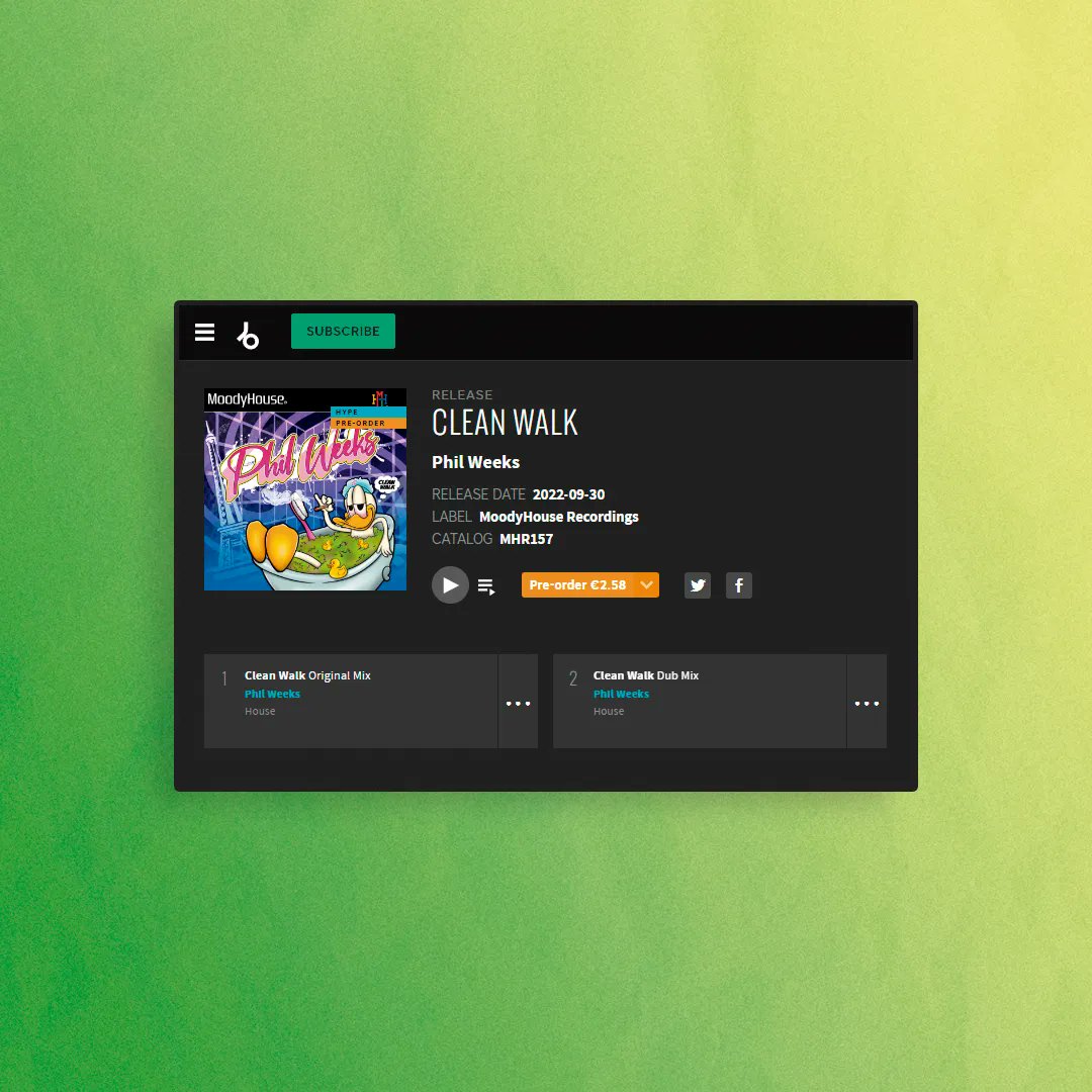 'Clean Walk' of legendary producer Phil Weeks it's now available on pre-order 🔥❤️
moodyhouse.fanlink.to/PWMHR157
 
#moodyhouse #housemusiclovers #housemusic #paris #france #newmusic #undergroundhousemusic