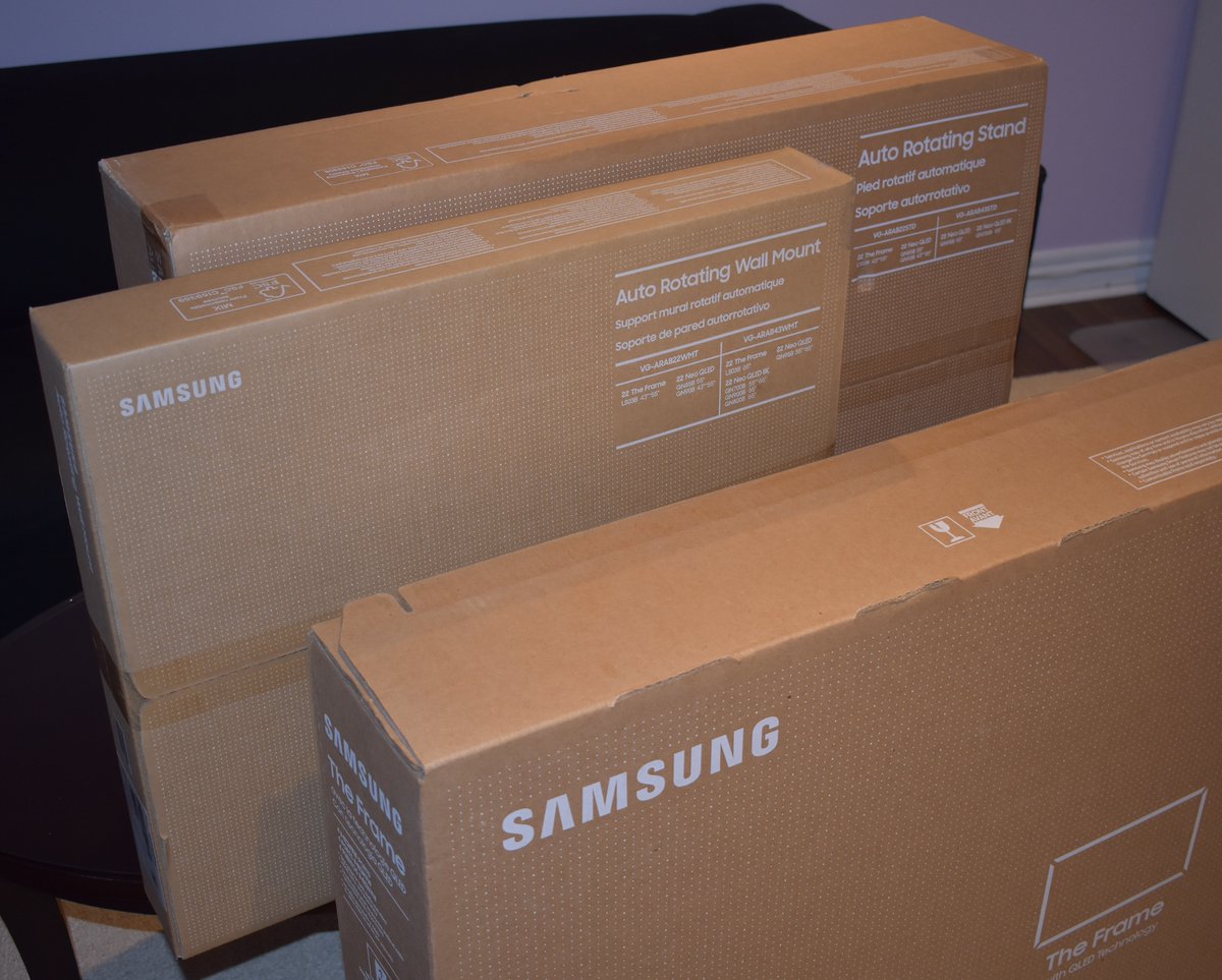 vectorvault's tweet photo. Rotating digital #ArtFrames from @SamsungTV have arrived. About to turn things sideways - literally. https://t.co/UM0L3DAgBX