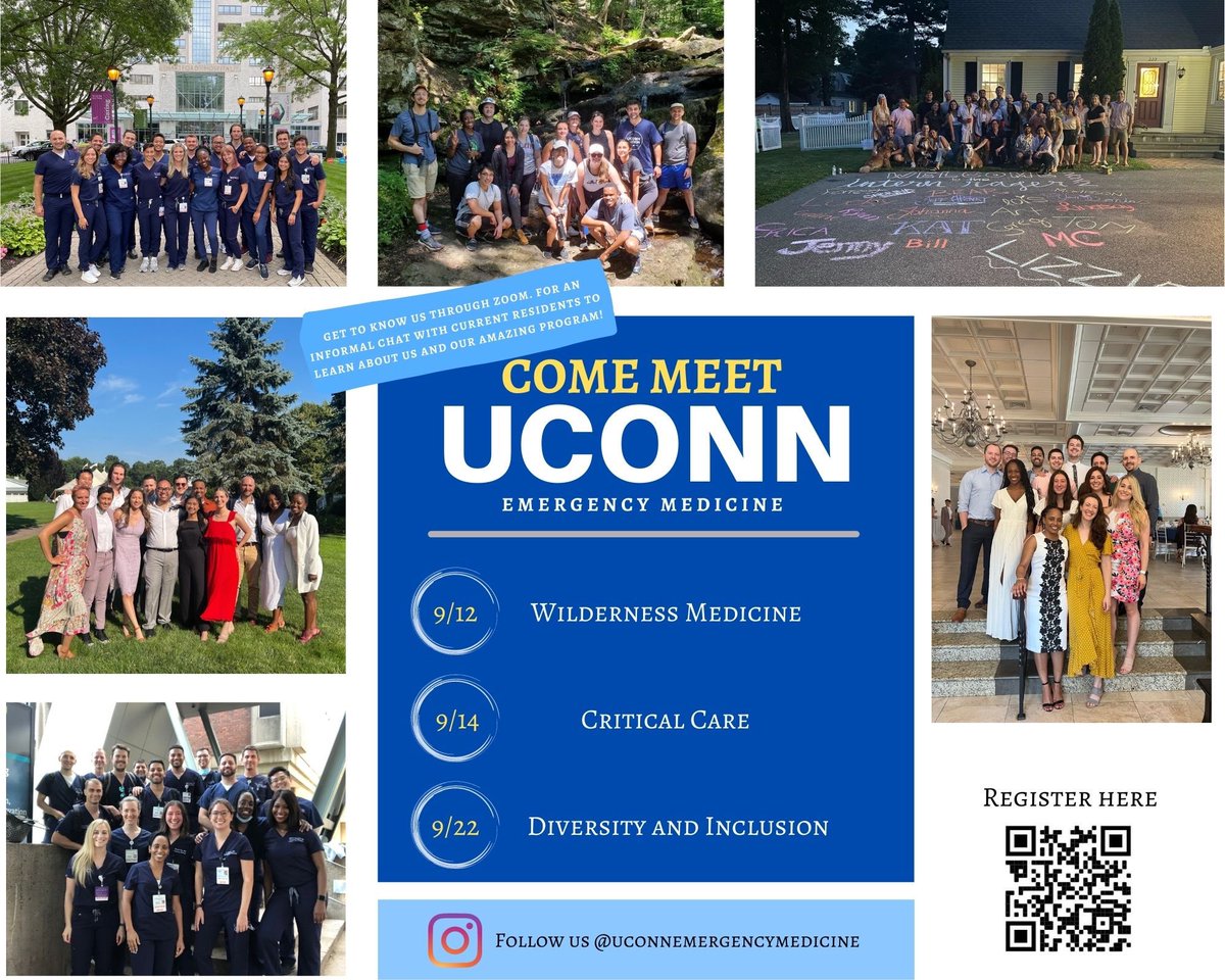 Want to learn more about our program? Come meet our dual boarded (EM/Crit care) faculty, awesome wilderness folks and learn about our resident-run DEI group to see why everyone THRIVES at UCONN!
#emergencymedicine #emresidency #residency #uconn #medicaltwitter #medicalstudents