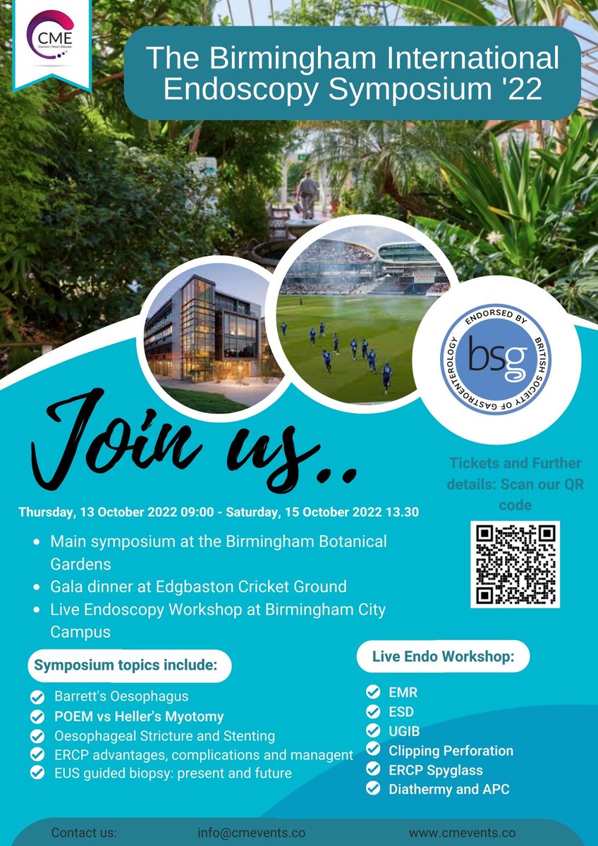 We are proud to endorse the Birmingham International #Endoscopy Symposium, taking place 13 - 15 October. With less than 6 weeks to go and limited tickets available, head to cmevents.co to book or biesonline.co.uk to view the programme: bit.ly/3cB5PDe