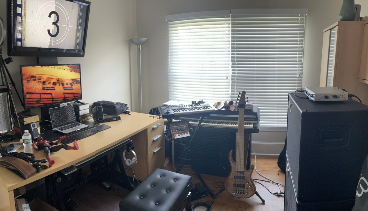 peterlpowers's tweet photo. Every once in a while it’s nice to set up the full rig for #practice #shed #woodshed #bass #synthbass #keybass #mtd4lyfe #gkallday @GallienKrueger @MTDbassUSA #spiderman #moog @moogmusicinc #fenderrhodes #rhodes #bassist #mb800 #cx410 #cx115 #gkplex https://t.co/Egg7iepezM