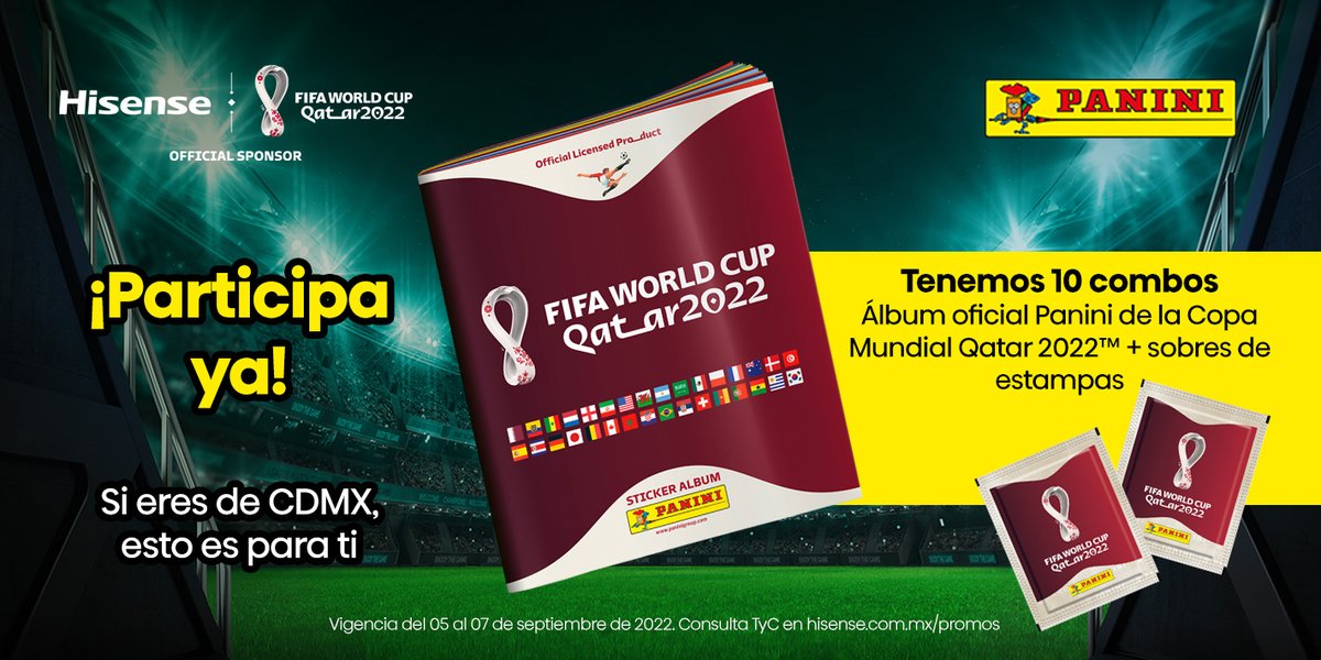 Hisense_Mexico's tweet photo. 🚨Alerta de dinámica #Panini para CDMX🚨

Sé uno de los 10 primeros en:
✔️ Dar like y RT
✔️ Contarnos cuál crees que será la final del mundial

Participa del 05 al 07 de septiembre. Contactaremos a los ganadores vía DM. Exclusivo CDMX. Consulta TyC https://t.co/MExAVASw7i https://t.co/jVi1NESH3Y