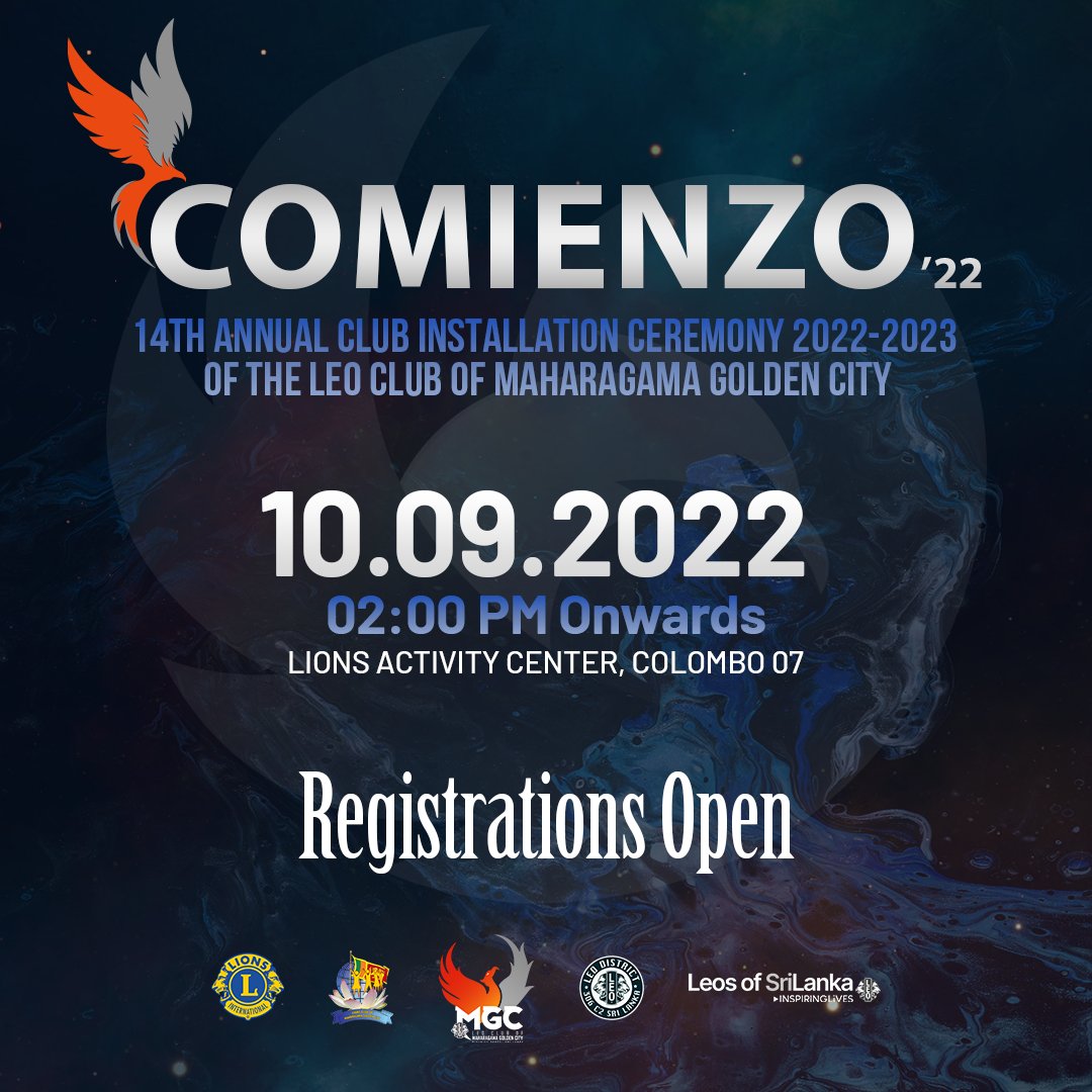 MGC_leos's tweet photo. The 14th Annual Installation of the Leo Club of Maharagama Golden City, District 306 C2 is around the corner.

We would cordially invite and highly appreciate if you'll could join hands with us and create memories for a fresh start and beginning. 

#MGCleos #306C2leos https://t.co/Fx7I4Mh0er