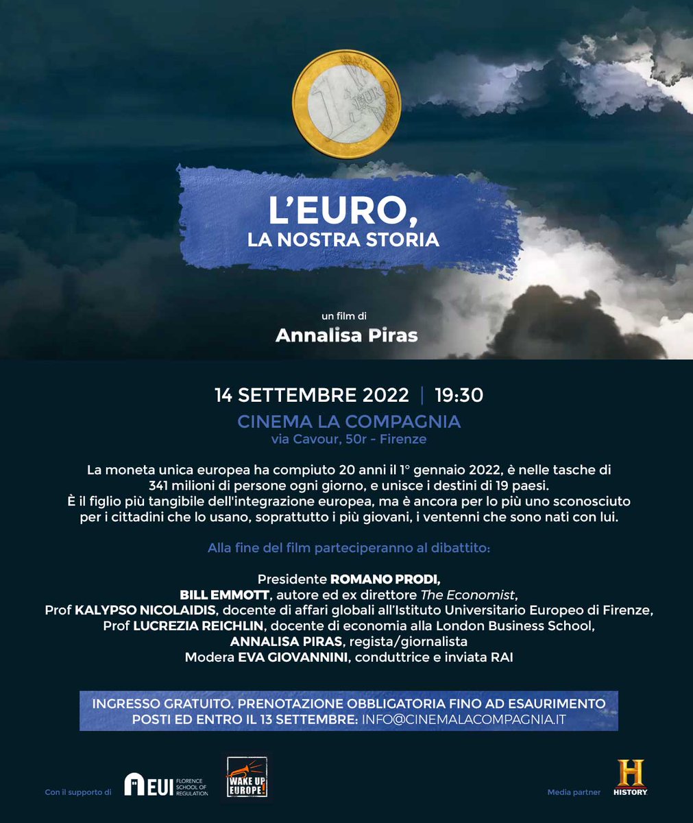 #LEuroLaNostraStoria. 341 millions people use it every day. But do you know the real story of the most tangible son of European Integration?  Join @KalypsoNicolaid  <a href="/evagiovannini/">eva giovannini</a> @Billemmott @John_Hooper, special guests #RomanoProdi <a href="/LucreziaReichli/">Lucrezia Reichlin</a>  #CinemaLaCompagnia <a href="/EUI_EU/">European University Institute</a>